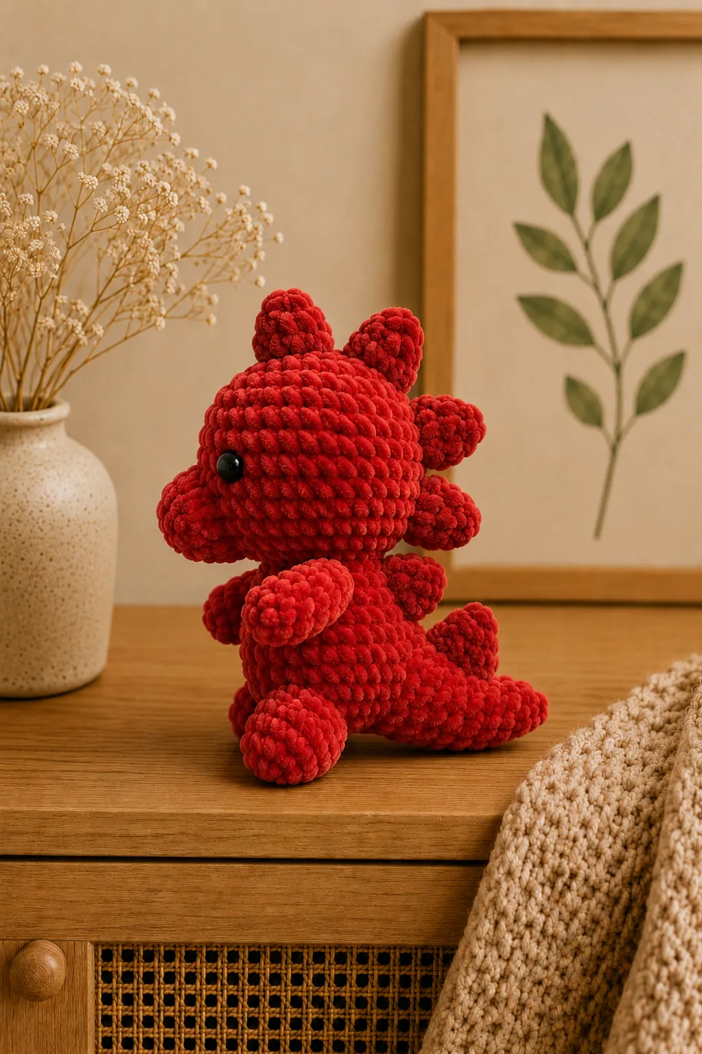 Dinossauro vermelho de crochê